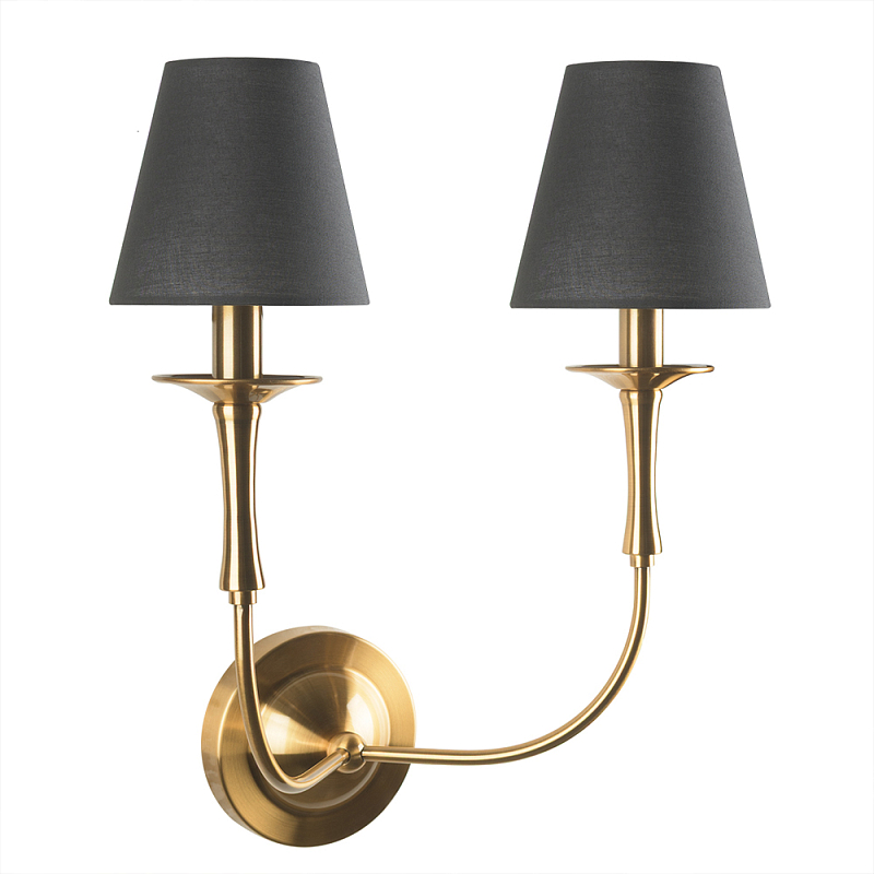 Бра с металлическим основанием бронзового цвета и 2-мя черными конусовидными абажурами Dignity Бронза Черный в Перми | Loft Concept 