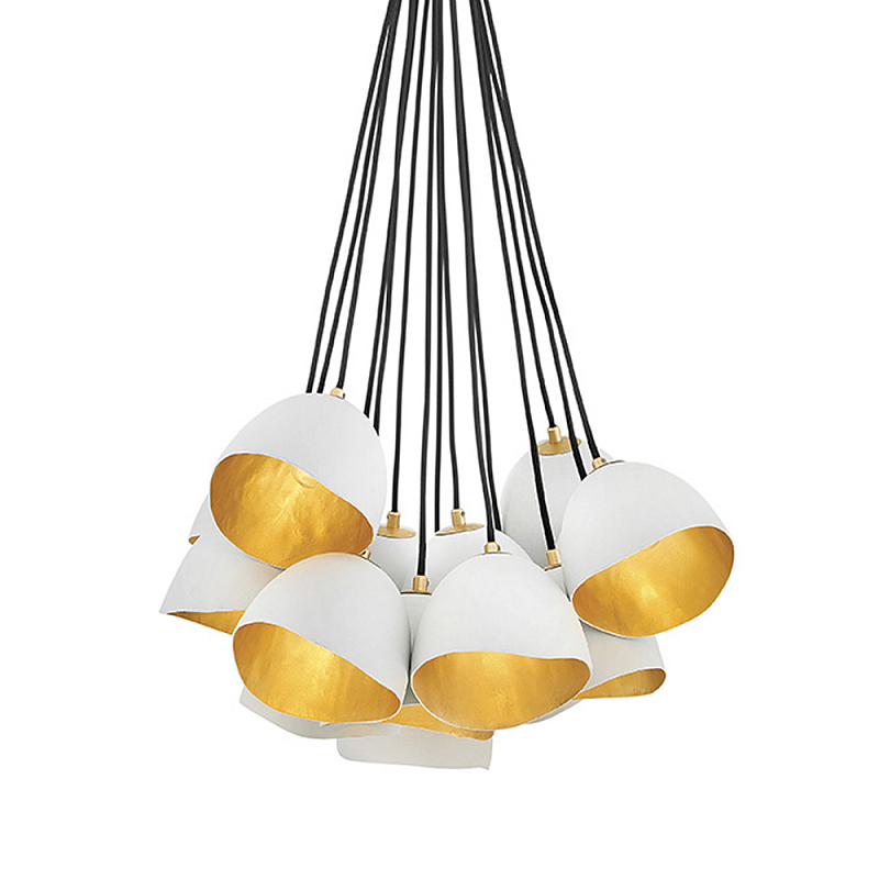 Люстра с 15-ю белыми  плафонами с золотой внутренней поверхностью Hinkley Белый Золотой Черный в Перми | Loft Concept 