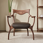 Стул деревянный с мягким сиденьем из коричневой натуральной кожи Moon Walnut Furniture варинант исполнения - 12 | Loft Concept в Перми