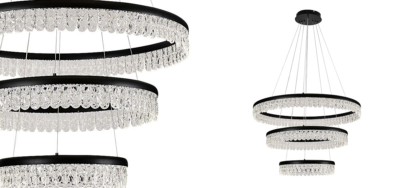 Светодиодная люстра из 3-х колец Pettico Black Светодиодная люстра из 3-х колец Pettico Black - Loft-Concept в Перми