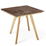 Стол обеденный с коричневой квадратной столешницей из керамики на четырех деревянных ножках Brown Ceramics варинант исполнения - 1 | Loft Concept в Перми