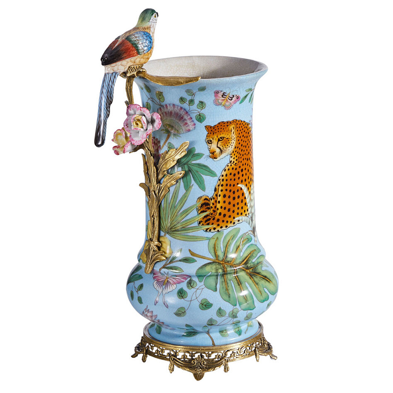 Ваза из фарфора с птицей на бронзовой ветке Garden of Eden Бронза Мульти в Перми | Loft Concept 