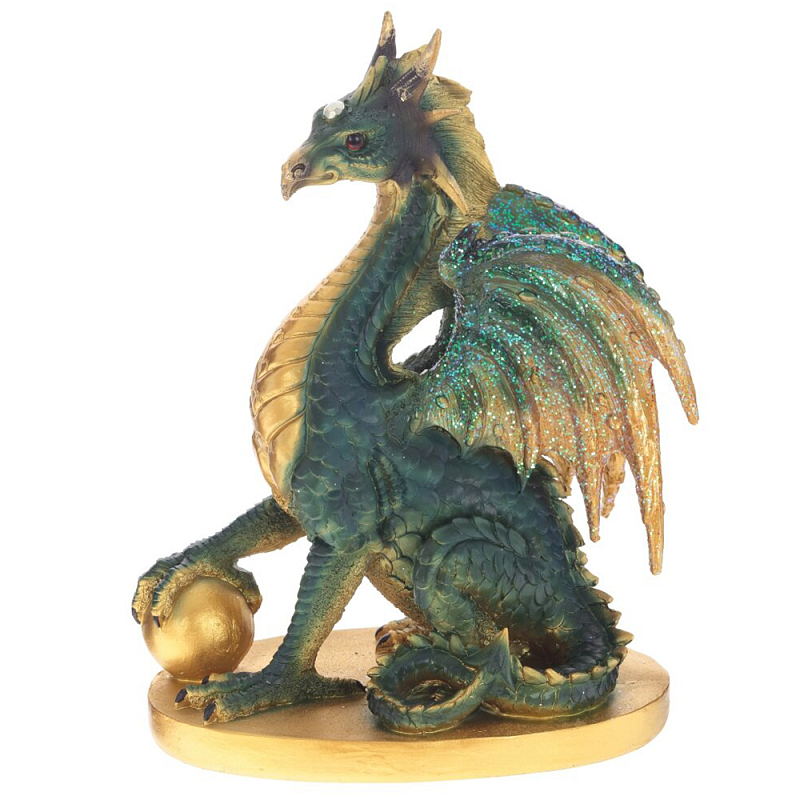 Декоративная статуэтка Дракон Dragon Holding Sphere Green Gold Statuette Зеленый Золотой в Перми | Loft Concept 