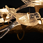 Люстра подвесная линейная с прозрачными стеклянными птичками на ветвях Serip Voa варинант исполнения - 11 | Loft Concept в Перми