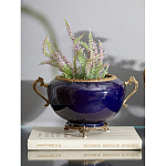 Чаша темно-синяя фарфоровая с бронзовыми ручками и ажурным ободком Eden Garden варинант исполнения - 2 | Loft Concept в Перми