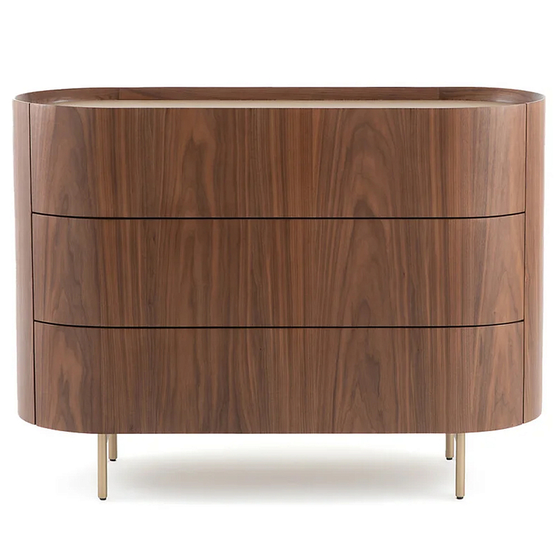 Комод округлой формы с тремя ящиками Walnut and Leather Коричневый Латунь Бежевый Комод округлой формы с тремя ящиками Walnut and Leather Коричневый Латунь Бежевый в Перми | Loft Concept