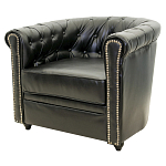 Кресло кожаное с мягкими подлокотниками на 4-х деревянных ножках Logan Leather Armchair black 2 варинант исполнения - 1 | Loft Concept в Перми