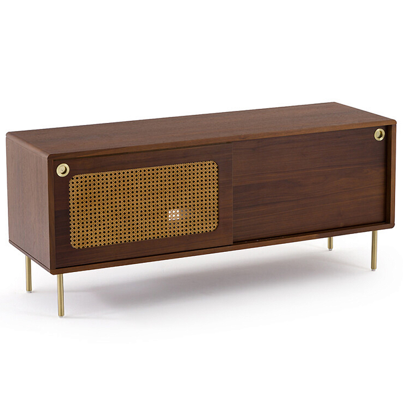 ТВ-тумба из ореха с плетеным декором Eland Wooden Wicker TV Stand Коричневый Латунь ТВ-тумба из ореха с плетеным декором Eland Wooden Wicker TV Stand Коричневый Латунь в Перми | Loft Concept