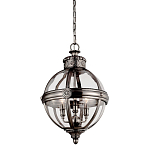 Подвесной светильник с прозрачным стеклянным плафоном в форме шара цвета никеля в индустриальном стиле на цепи 3 лампы Feiss варинант исполнения - 1 | Loft Concept в Перми