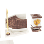 Настольный письменный набор из мрамора и лемезита с гербом и флагом России Marble Accessory варинант исполнения - 5 | Loft Concept в Перми