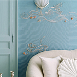 Обои с вышивкой ручной работы Amami Waves Moonbeam colourway on silk moire варинант исполнения - 2 | Loft Concept в Перми