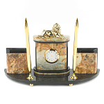 Настольный письменный набор из камня офиокальцит и бронзы с декором в виде льва Successful Leader варинант исполнения - 1 | Loft Concept в Перми