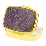 Таблетница карманная прямоугольная с 2-мя отделениями с зеркалом и накладкой из натурального камня Флюорит Gold Stone Pillboxes варинант исполнения - 2 | Loft Concept в Перми