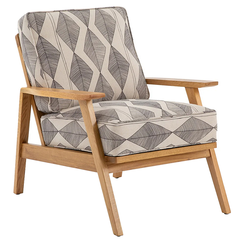 Кресло с каркасом из массива дуба Deniaud Oak Rhombus Beige Armchair Светлый дуб Бежевый в Перми | Loft Concept 