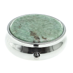 Таблетница карманная круглая с 3-мя отделениями с зеркалом и накладкой из натурального камня Жадеит Silver Stone Pillboxes варинант исполнения - 3 | Loft Concept в Перми