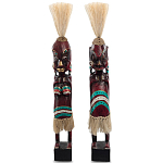 Комплект из 2-х деревянных статуэток Asmat Straw Headdress Statuettes Red Turquoise Tattoo варинант исполнения - 5 | Loft Concept в Перми