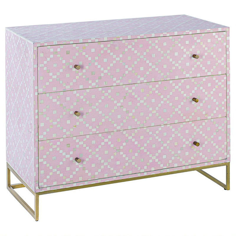 Комод инкрустация костью Pink Indian Bone Inlay 3 drawer Розовый Розовый в Перми | Loft Concept 