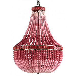 Люстра каплевидной формы украшенная круглыми бусинами Wooden Beads Chandelier Red Pink