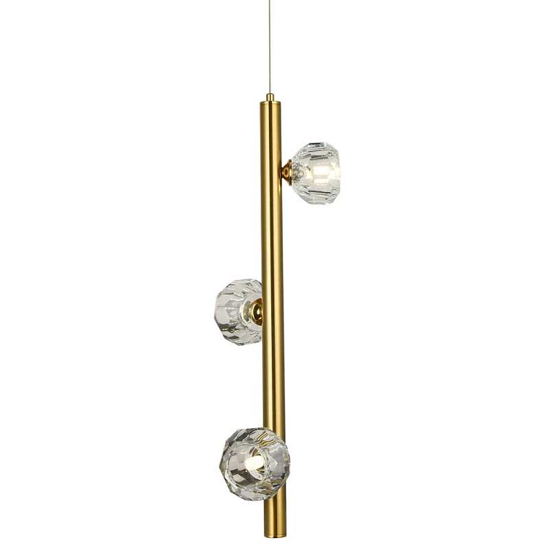 Подвесной светильник c 3-мя хрустальными плафонами Metal Tube Crystal Brass Hanging Lamp Латунь Прозрачный Подвесной светильник c 3-мя хрустальными плафонами Metal Tube Crystal Brass Hanging Lamp Латунь Прозрачный в Перми | Loft Concept