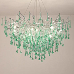 Люстра серебрянная с зелеными стеклянными подвесками в форме капель FAIRYTREE Light варинант исполнения - 1 | Loft Concept в Перми