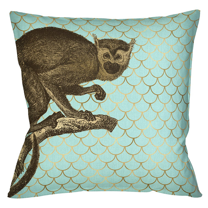 Подушка Safari light blue monkey Бирюзовый Глянцевое золото Подушка Safari light blue monkey Бирюзовый Глянцевое золото в Перми | Loft Concept