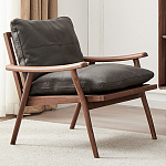 Кресло c каркасом из массива дерева и мягкой кожаной обивкой Walnut Armchair варинант исполнения - 1 | Loft Concept в Перми