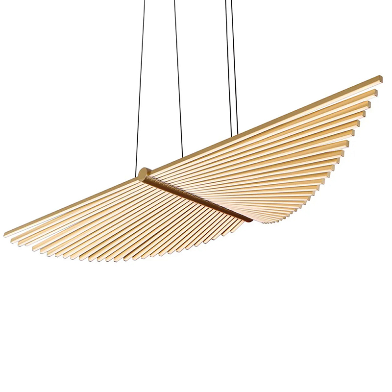 Люстра в виде распахнутых крыльев из тонких металлических планок Flight of Freedom Черный Золотой в Перми | Loft Concept 