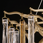 Люстра линейная золотого цвета с декоративными ветвями и длинными стеклянными подвесками в форме сосулек Droplet Chandelier варинант исполнения - 7 | Loft Concept в Перми