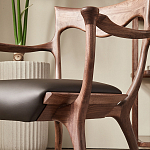 Стул деревянный с мягким сиденьем из коричневой натуральной кожи Moon Walnut Furniture варинант исполнения - 4 | Loft Concept в Перми