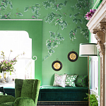 Обои ручная роспись Silk Tree Colourway SC-92 on Emerald Green dyed silk варинант исполнения - 2 | Loft Concept в Перми