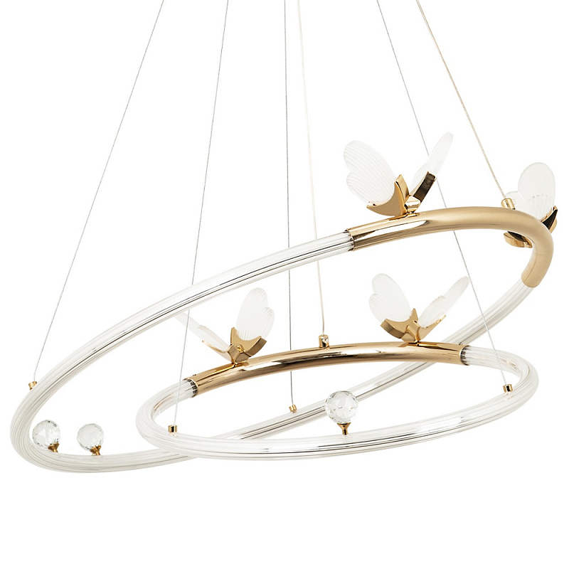 Кольцевая люстра с декором в виде бабочек Glass Butterflies Two Rings Chandelier Глянцевое золото Прозрачный Кольцевая люстра с декором в виде бабочек Glass Butterflies Two Rings Chandelier Глянцевое золото Прозрачный в Перми | Loft Concept