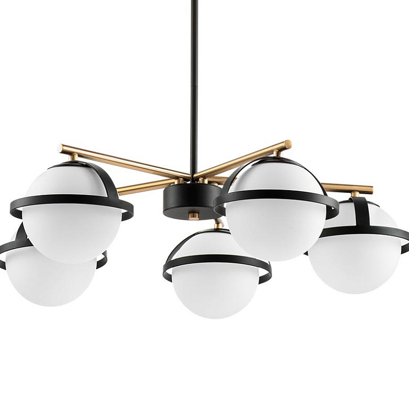 Люстра Balls in Cap Chandelier 5 Черный Белый Латунь Люстра Balls in Cap Chandelier 5 Черный Белый Латунь в Перми | Loft Concept