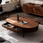 Кофейный стол овальный из дерева с 2-мя ящиками Coffee Walnut Table варинант исполнения - 2 | Loft Concept в Перми