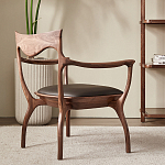 Стул деревянный с мягким сиденьем из коричневой натуральной кожи Moon Walnut Furniture варинант исполнения - 2 | Loft Concept в Перми