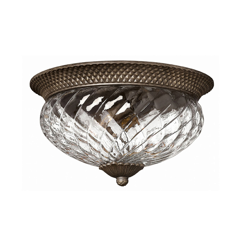 Потолочный светильник с чашеобразным плафоном из толстого волнообразного стекла и широким узорчатым основанием Hinkley Бронза Никель Прозрачное Стекло в Перми | Loft Concept 