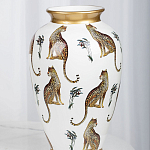 Ваза белая овальная с рисунком леопардов и золотыми акцентами LEOPARD Collection варинант исполнения - 3 | Loft Concept в Перми