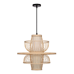 Подвесной светильник фигурный из деревянных прутьев с плафоном из натуральной ткани Light Inside the Cell варинант исполнения - 3 | Loft Concept в Перми