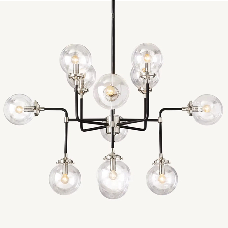 Люстра БИСТРО GLOBE CLEAR GLASS SILVER CHANDELIER 8 Черный Серебряный Прозрачное Стекло в Перми | Loft Concept 