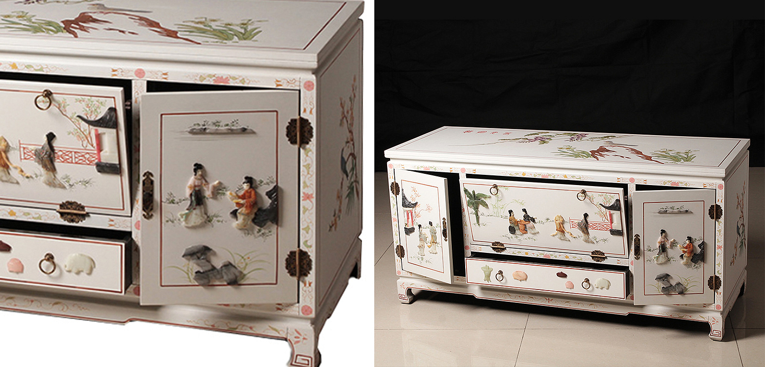 Белый Комод в Китайском стиле с каменным Барельефом Walk in the Garden Chinese Chest of Drawers Белый Комод в Китайском стиле с каменным Барельефом Walk in the Garden Chinese Chest of Drawers - Loft-Concept в Перми