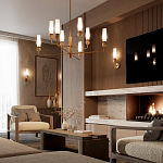 Люстра на штанге с 8-ю цилиндрическими матовыми плафонами и шарами из камня Orb Essence варинант исполнения - 9 | Loft Concept в Перми