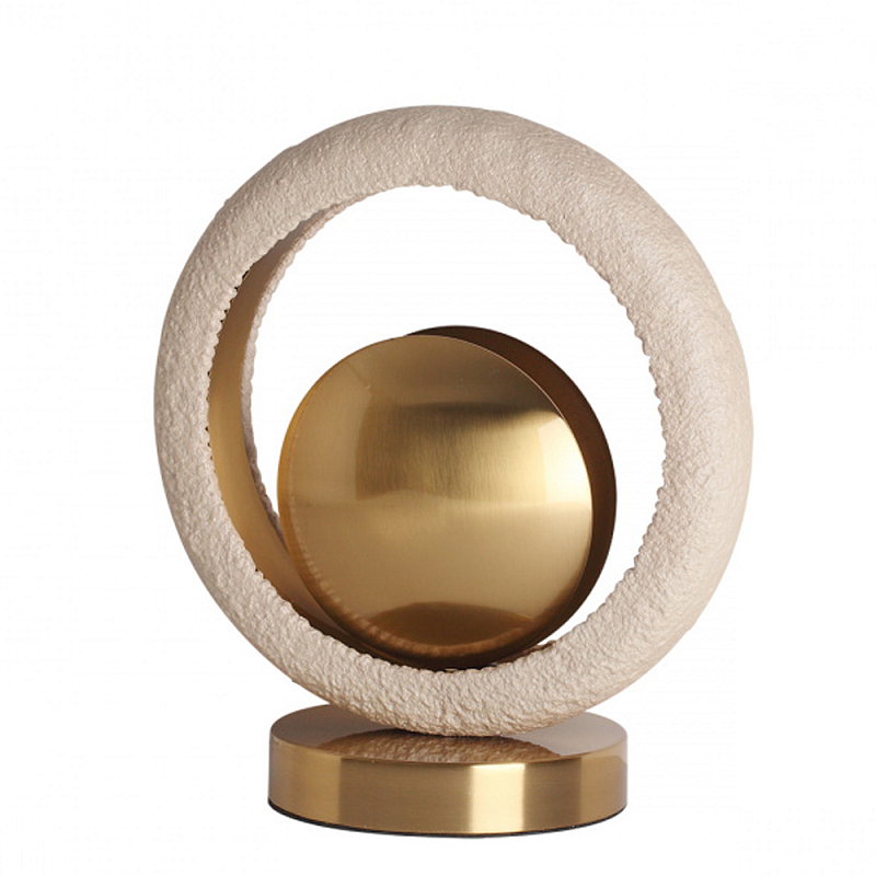 Настольная лампа с бежевым текстурным кольцом и латунным шаром в центре Tactile   Латунь сатинированная Бежевый в Перми | Loft Concept 