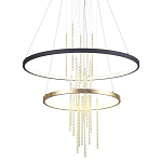 Люстра подвесная с 2-мя круглыми подвесами в черном и золотистом цвете и вертикальными подвесками Ring Horizontal варинант исполнения - 1 | Loft Concept в Перми