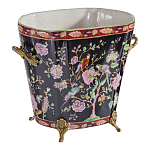 Кашпо из фарфора черная с цветочной росписью и бронзовой стрекозой Spring Garden варинант исполнения - 3 | Loft Concept в Перми