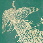 Обои ручная роспись в стиле Арт-деко Whistler Peacocks Original colourway on green painted silk варинант исполнения - 2 | Loft Concept в Перми