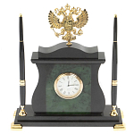 Часы настольные с Гербом России и 2-мя шариковыми ручками в комплекте Stone Clock варинант исполнения - 1 | Loft Concept в Перми