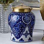 Ваза с насыщенным синим орнаментом и золотой крышкой Blue & White Ornament  варинант исполнения - 2 | Loft Concept в Перми