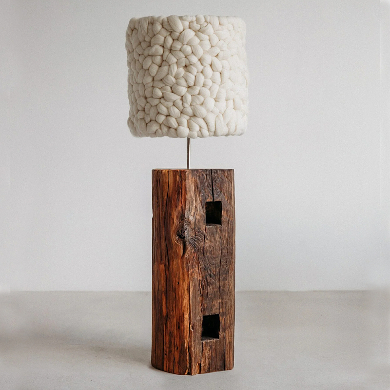 Торшер с вязаным абажуром Woolen Floor Lamp Белый Коричневый Торшер с вязаным абажуром Woolen Floor Lamp Белый Коричневый в Перми | Loft Concept