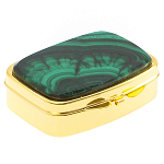 Таблетница карманная прямоугольная с 2-мя отделениями с зеркалом и накладкой из натурального камня Малахит Gold Stone Pillboxes варинант исполнения - 1 | Loft Concept в Перми