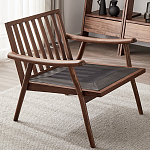 Кресло c каркасом из массива дерева и мягкой кожаной обивкой Walnut Armchair варинант исполнения - 8 | Loft Concept в Перми