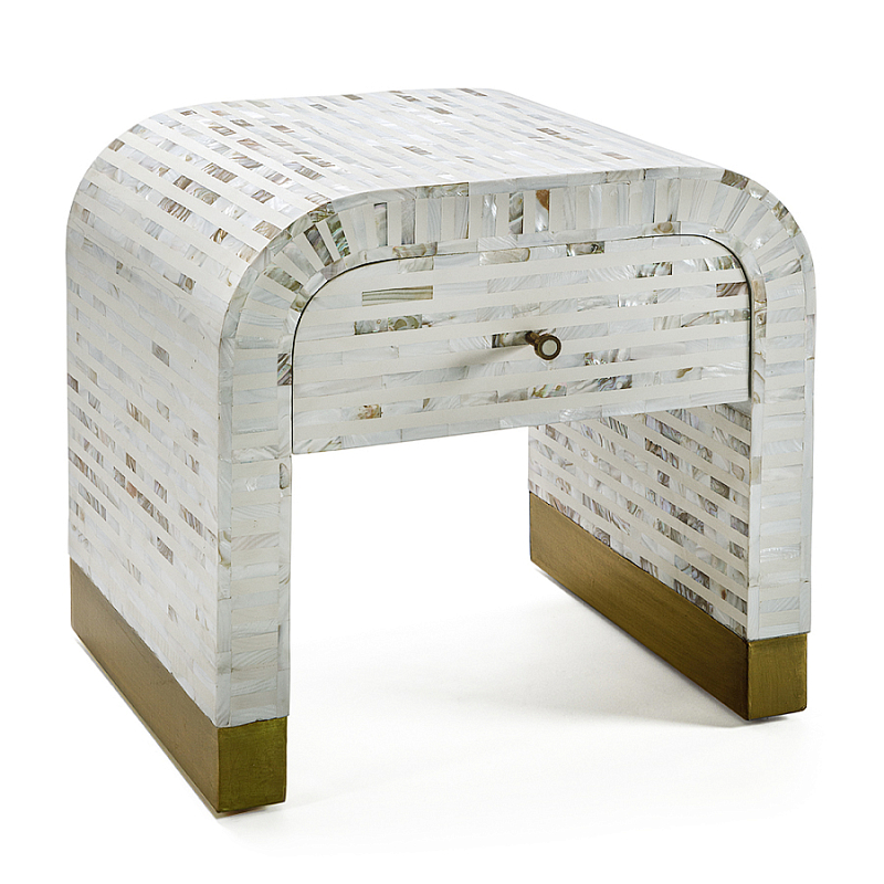 Тумбочка прикроватная Amo Bone Inlay Bedside Almond ivory ( слоновая кость ) Перламутровый в Перми | Loft Concept 